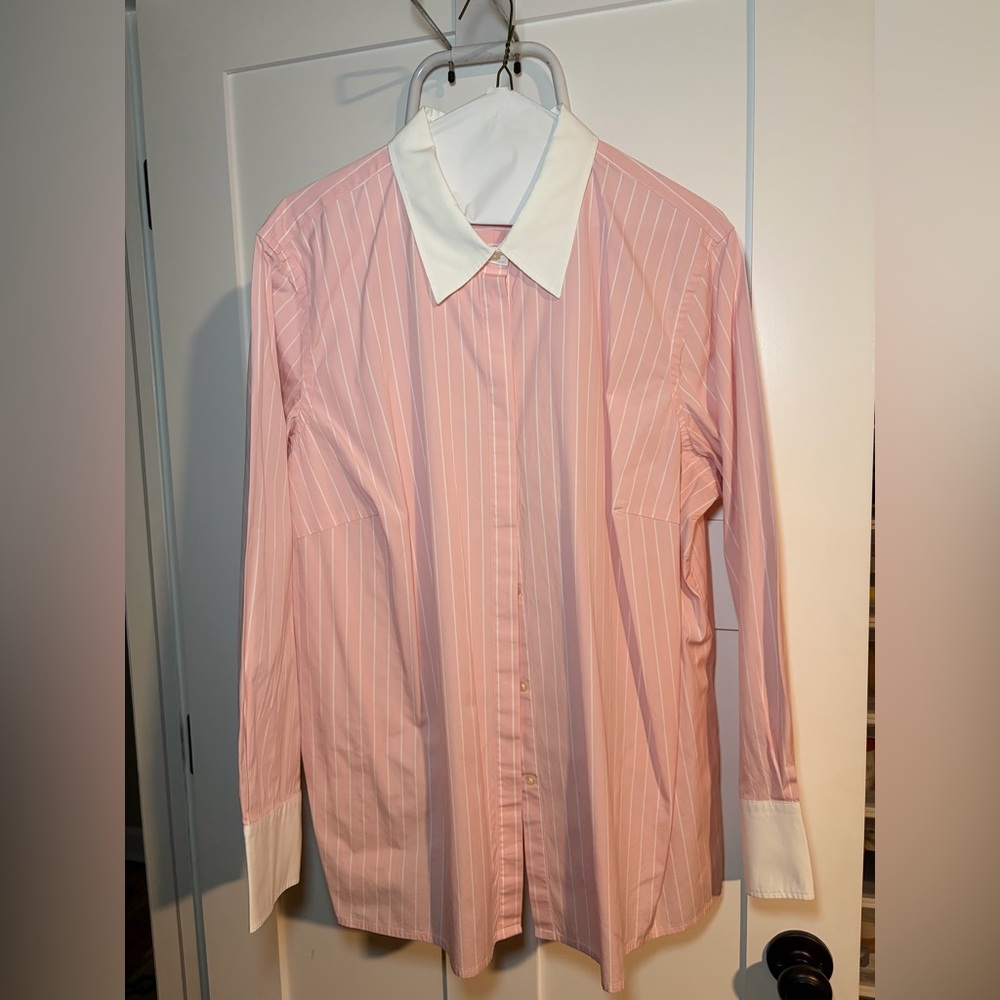 Lauren Ralph Lauren Mens Pink White Stripe Contrast Collar Button Down Shirt 2X